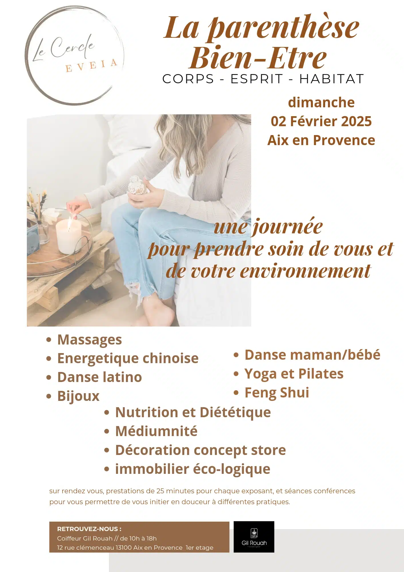 LTB Feng Shui Design participera à la journée « Parenthèse Bien-Être » organisée par Le Cercle EVEIA sur Aix en Provence le Dimanche 2 février 2025